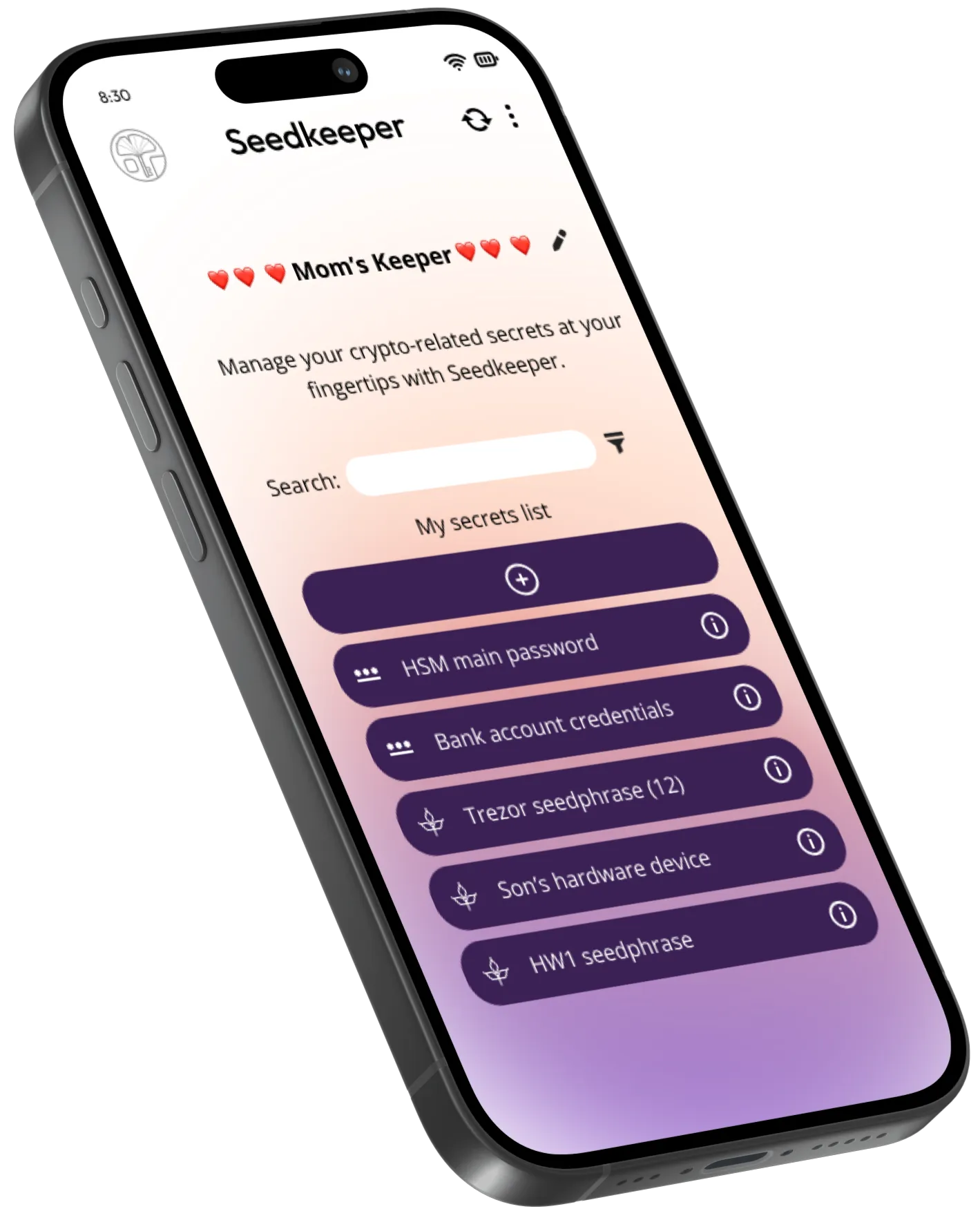 Seedkeeper - Secret screen - Mobile app